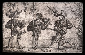 Three German Soldiers Armed with Halberds by Daniel Hopfer