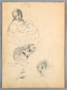 Madonna and Child, Sketches after Leonardo Da Vinci and Fra Bartolomeo of Works in the Uffizi, Florence by Daniel Huntington