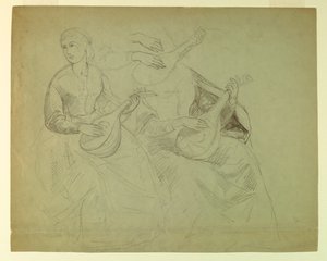 Sketches of a Woman with a Lute, Study for Titian Showing the Entombment to Charles V and Clement VII by Daniel Huntington