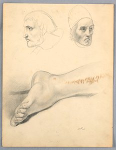 Studies of a Right Foot, Two Heads by Daniel Huntington