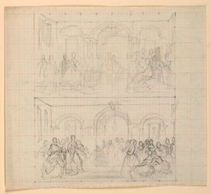 Two Figure Compositions for the Painting "The Republican Court" (Lady Washington