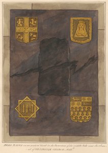 Brass Plates on an Unidentified Tomb in the Pavement of the Middle Aisle Near the Chancel by Daniel Lysons