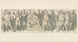 Harold and his Companions brought as Prisoners before Guy of Ponthieu and his Norman Knights by Daniel Maclise