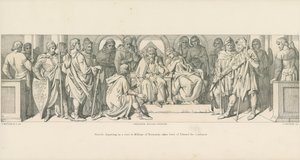 Harold, departing on a visit to William of Normandy, takes leave of Edward the Confessor by Daniel Maclise