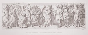 Morcar, elected Earl of Northumbria, in place of Tostig, Harold mediates with the Nuncois of the election by Daniel Maclise