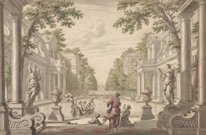 View of a Palace Garden with a Central Pond Surrounded by Classical Architecture by Daniel Marot