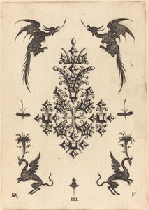 Brooch with Table-Stones, Winged Dragons at Top, and Griffins at Bottom by Daniel Mignot