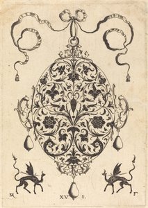 Large Pendant, Upright Oval with Floral Ornament by Daniel Mignot