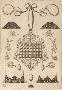 Large Pendant with Square with 35 Flat Stones by Daniel Mignot
