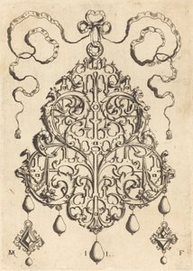 Large Strapwork Pendant with Two Hangers as Earrings at Left and Right by Daniel Mignot