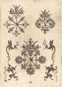 Three Brooches with Winged Snakes at Left and Right and Winged Griffins at Bottom by Daniel Mignot