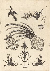 Two Brooches with Bird and Winged Snake at Top and Griffins with Vases at Bottom by Daniel Mignot