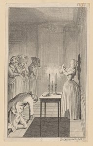 Clarisse Threatens to Stab Herself with a Knife to Protect Her Honor from Lovelace by Daniel Nikolaus Chodowiecki