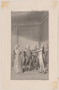 Clarisse, her Uncle Anton, her Brother Jacob and Solmes in a Conversation by Daniel Nikolaus Chodowiecki