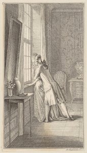 Ferdiner Embraces Elise at the Window by Daniel Nikolaus Chodowiecki