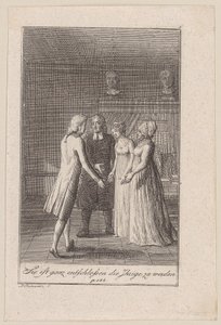 Pastor Sembach Gives Hellberg the Hand of His Daughter Minchen, Plate 6 of the Series "The Call to the City" by Daniel Nikolaus Chodowiecki