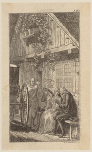 Sebaldus, Mariane and Infant on a Bench in Front of the Farmhouse by Daniel Nikolaus Chodowiecki