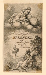 Title Page for "Königl: Grosbrit [anische] Genealogischer Kalender auf das 1781 Jahr Lauenberg bey J.G. Berenberg" by Daniel Nikolaus Chodowiecki