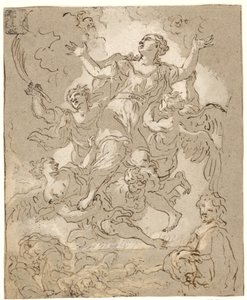 St Rosalia in Glory with Dying and Running Figures and a Male Half-Length Below by Daniel Seiter