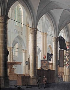 The interior of the Grote Kerk in Dordrecht, with figures conversing and children playing