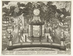 Fireworks on the Hofvijver Celebrating the Victory at Vigo, 1702 by Daniël Marot (I)