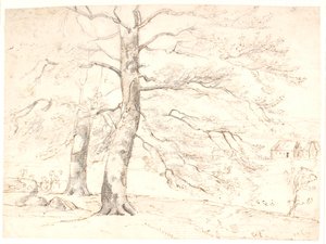 View Over a Landscape, in the Foreground Large Beech Trees by Dankvart Dreyer