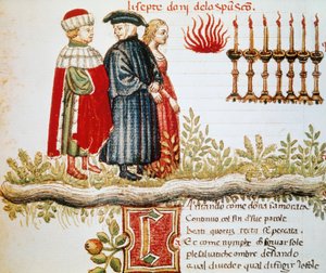 Virgil, Dante and Matelda, Purgatory, Canto XXIX, illuminated page from Divine Comedy by Dante Alighieri