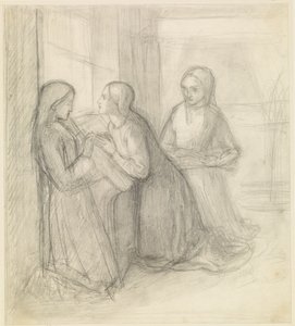 (Possibly) St Elizabeth of Hungary kneeling with her Companions Isentrudis and Guta