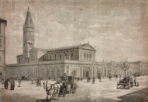 New church of Sacred Heart in Rome, Italy, engraving from drawing by Dante Paolocci by Dante Paolocci