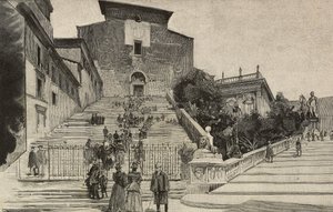 View of Basilica of Santa Maria in Aracoeli, Rome, Italy, engraving after drawing by Dante Paolocci, from L