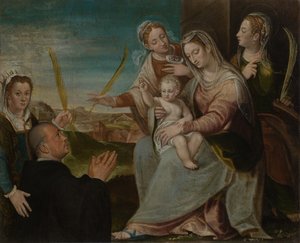 Virgin and Child with Saints Catherine, Lucy, Justina of Padua and a Benedictine Monk by Dario Varotari the Elder