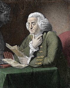 Portrait of Benjamin Franklin, American philosopher, physicist and ambassador. Engraving after a painting by David Martin by David (after) Martin