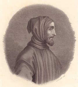 Portrait of Italian painter Cimabue, copper engraving by Locatelli from portrait by Simone Senese by John Ward Dunsmore