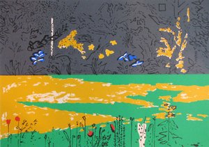 Garden, Dark Border with Blue Lillies by David Alan Redpath Michie