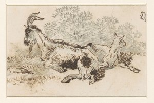 Goat and Kid in a Landscape by David Alphonse de Sandoz Rollin