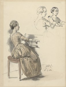 Singing Woman at the Keyboard and Two Sketches of the Same Woman by David Bles
