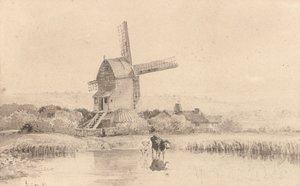 Cattle Watering by a Windmill on Dulwich Common by David Cox