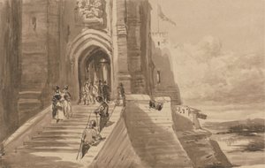 Figures on the Outer Staircase of a Castle by David Cox