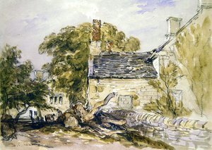 Figures Outside an Old Stone Cottage