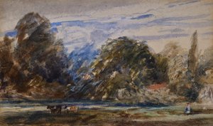 Landscape with Cows and Figure by David Cox