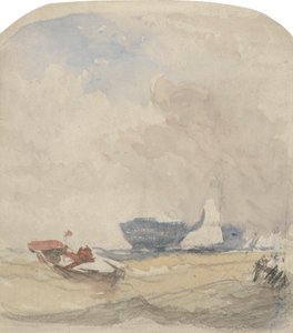 Sea Study with Hulk, Sailing Boat and Rowing Boat by David Cox