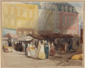 A French Market Scene, possibly Boulogne by David Cox the elder