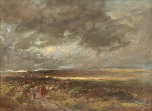 Moorland landscape: shepherd and sheep, c1810