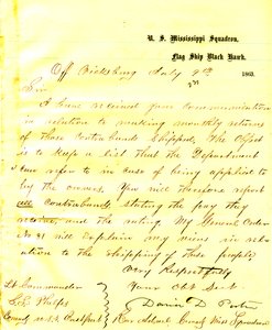 Letter from David D. Porter, U. S. S. Black Hawk, off Vicksburg, to Seth Ledyard Phelps, commanding the U. S. S. Eastport, July 9, 1863 by David D. Porter