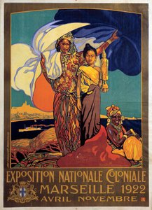 Colonialism: poster for the national colonial exhibition in Marseille. Poster by David Dellepiane