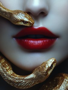 Red Lips Golden Snake by David Drake