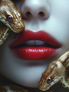 Seductive Lips Golden Snakes by David Drake