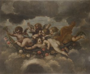 Putti Decorating with Flowers by David Klöcker Ehrenstrahl