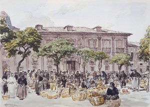 Market Outside a Palace, Oviedo by David Muirhead Bone