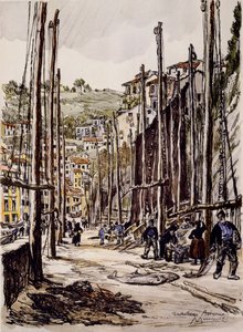 The Tunny Fishers, Cudillero, Asturian Coast by David Muirhead Bone